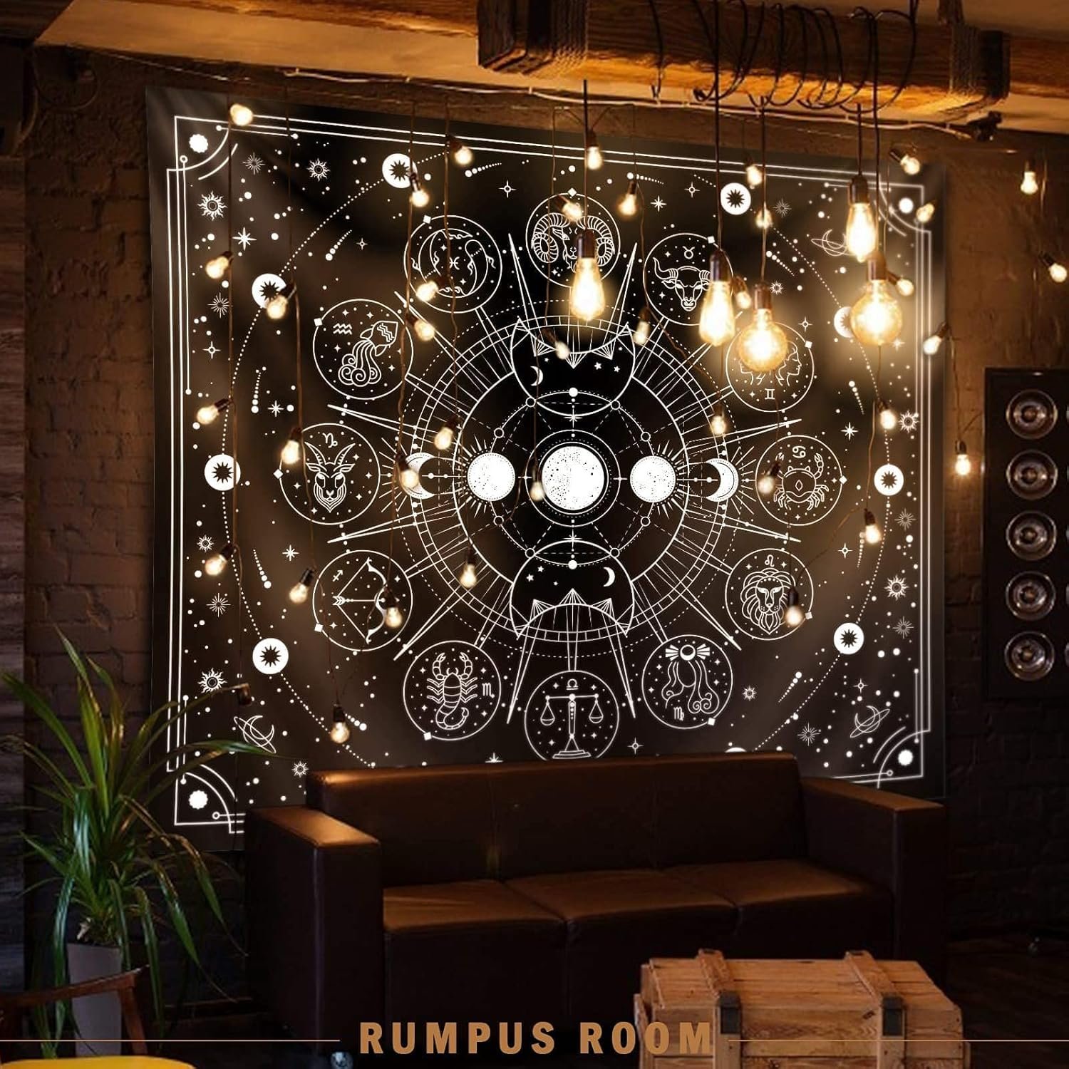 Zodiac Astrology Tapestry - Black and White Constellation Wall Hanging for Teen Girl's Bedroom, Living Room, Dorm (51x59 inches)