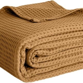 100% Cotton Blankets for Bed - Waffle Weave Blankets for Summer, Lightweight and Breathable Soft Woven Blanket for Spring (Orange, Queen (90" x 90"))