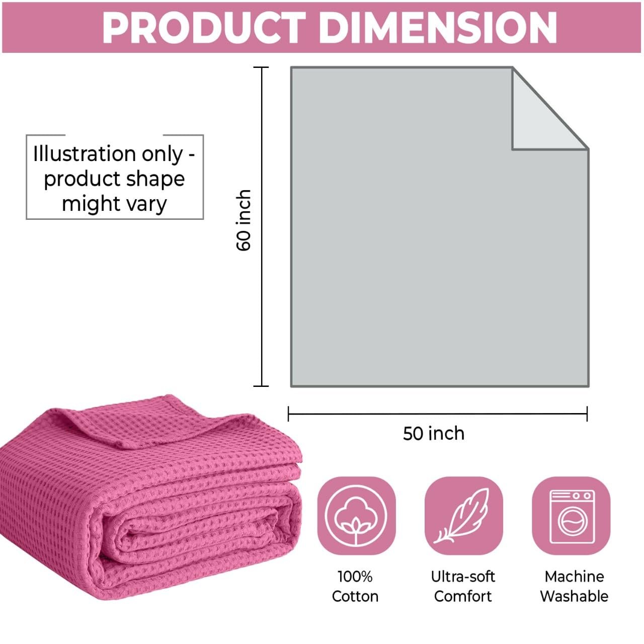 100 Cotton Blankets for Bed - Waffle Weave Blankets for Summer Lightweight and Breathable Soft Woven Blanket for Spring Pink Throw 50 x 60 - lunas-mystic-emporium.com 100% Cotton Blankets for Bed - Waffle Weave Blankets for Summer, Lightweight and Breathable Soft Woven Blanket for Spring (Pink, Throw (50" x 60"))