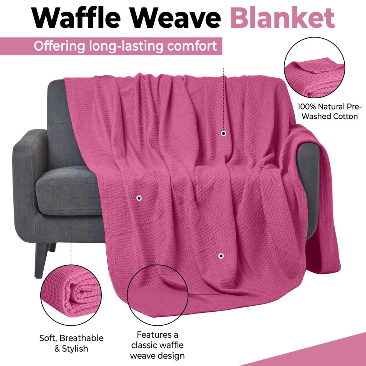 100 Cotton Blankets for Bed - Waffle Weave Blankets for Summer Lightweight and Breathable Soft Woven Blanket for Spring Pink Throw 50 x 60 - lunas-mystic-emporium.com 100% Cotton Blankets for Bed - Waffle Weave Blankets for Summer, Lightweight and Breathable Soft Woven Blanket for Spring (Pink, Throw (50" x 60"))