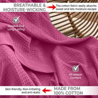 100 Cotton Blankets for Bed - Waffle Weave Blankets for Summer Lightweight and Breathable Soft Woven Blanket for Spring Pink Throw 50 x 60 - lunas-mystic-emporium.com 100% Cotton Blankets for Bed - Waffle Weave Blankets for Summer, Lightweight and Breathable Soft Woven Blanket for Spring (Pink, Throw (50" x 60"))