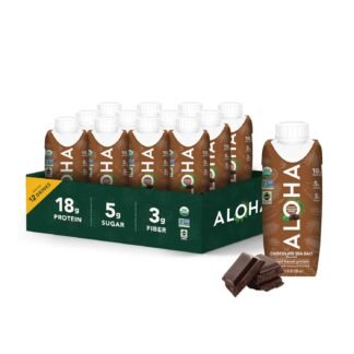 ALOHA Organic Protein Drink, Chocolate Sea Salt, Low Sugar & Dairy Free Ready-to-Drink Protein Shake, Plant Based, Non-Dairy, Clean Ingredients, GLP-1 Friendly, 18g Protein,...