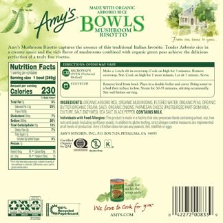 Amy's Frozen Meals, Mushroom Risotto Bowl, Made with Parmesan Cheese, Gluten Free, 9.5 oz