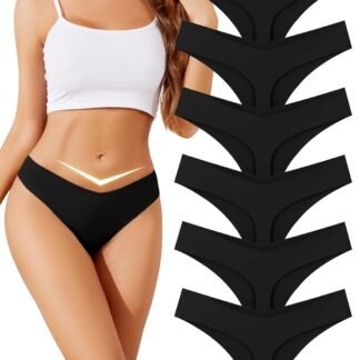 ANSUKOO Seamless V Cut Thongs for Women Underwear 6Pack,No Show Ladies Workout Tanga,No Line Comfortable Low Rise Gym Panties