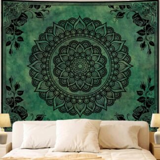 Apdidl Boho Mandala Green Tapestry for Bedroom Aesthetic, Hippie Indian Vintage Floral Decor Wall Hanging, Bohemian Ceiling Flower Plants Art Backdrop Wall Tapestries for Dorm...