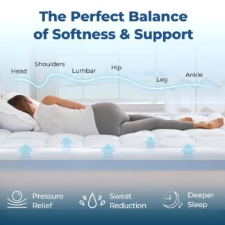 BDEUS 4 Inch Dual Layer Memory Foam Mattress Topper King Size, 2 Inch Gel Memory Foam, 2 Inch Cooling Pillow Top Mattress Pad Cover for Back Pain & Hot Sleeper