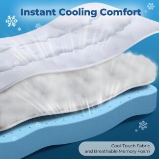 BDEUS 4 Inch Dual Layer Memory Foam Mattress Topper King Size, 2 Inch Gel Memory Foam, 2 Inch Cooling Pillow Top Mattress Pad Cover for Back Pain & Hot Sleeper