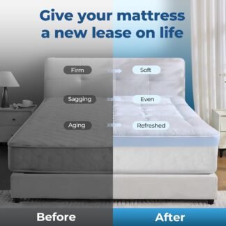 BDEUS 4 Inch Dual Layer Memory Foam Mattress Topper King Size, 2 Inch Gel Memory Foam, 2 Inch Cooling Pillow Top Mattress Pad Cover for Back Pain & Hot Sleeper