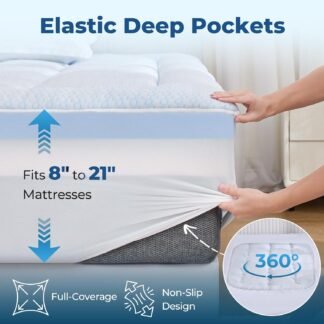 BDEUS 4 Inch Dual Layer Memory Foam Mattress Topper King Size, 2 Inch Gel Memory Foam, 2 Inch Cooling Pillow Top Mattress Pad Cover for Back Pain & Hot Sleeper