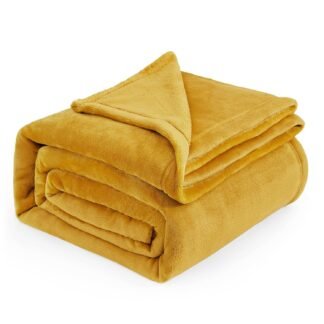 Bedsure Fleece Blanket Queen Blanket Gold Yellow - Bed Blanket Soft Lightweight Plush Fuzzy Cozy Luxury Microfiber, 90x90 inches