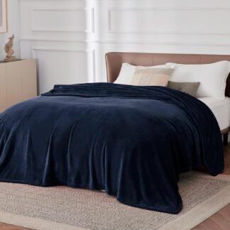 Bedsure GentleSoft Navy Fleece Blankets Queen Size - Bed Blanket Blue Soft Lightweight Plush Fuzzy Cozy Luxury Microfiber, 90x90 inches