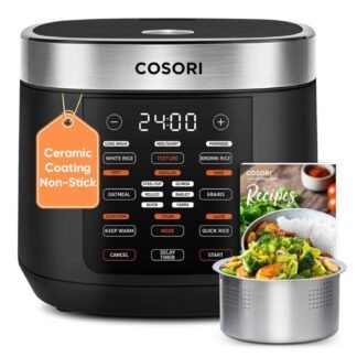 COSORI Rice Cooker 10 Cup, 24h Keep Warm, Non-stick Ceramic Inner Pot, 18 Functions Fuzzy Logic Rice Maker with Stainless Steel Steamer Basket, Sauté, Slow Cooker, Black
