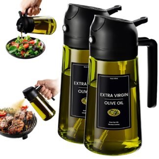 CXINYI - 16oz/470ml Olive Oil Dispenser for Kitchen with Stickers - 2 in 1 Olive Oil Sprayer for Cooking, Air Fryer, and Salad, 2 Black (Light-Proof Kitchen Gadget)