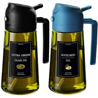 CXINYI - 16oz/470ml Olive Oil Dispenser for Kitchen with Stickers - 2 in 1 Olive Oil Sprayer for Cooking, Air Fryer, and Salad, Black&Blue (Light-Proof Kitchen Gadget)