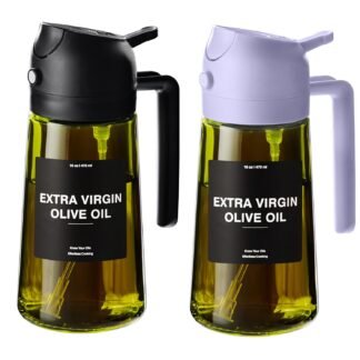CXINYI - 16oz/470ml Olive Oil Dispenser for Kitchen with Stickers - 2 in 1 Olive Oil Sprayer for Cooking, Air Fryer, and Salad, Black&Purple (Light-Proof Kitchen Gadget)