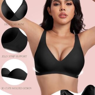 Deep V Bras for Women No Underwire Seamless Bralettes for Women Wireless Plunge T Shirt Bra with Extender