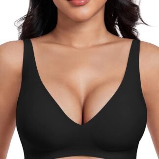 Deep V Bras for Women No Underwire Seamless Bralettes for Women Wireless Plunge T Shirt Bra with Extender