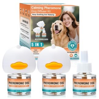 Dog Calming Pheromones Diffuser to Calm Pet 5 In 1 Advanced Kit Appeasing Pheromone Diffuser for Anxiety Relief (2 Plug in+3 Pack 48ml Refill) Reduce Aggression Fighting Barking...