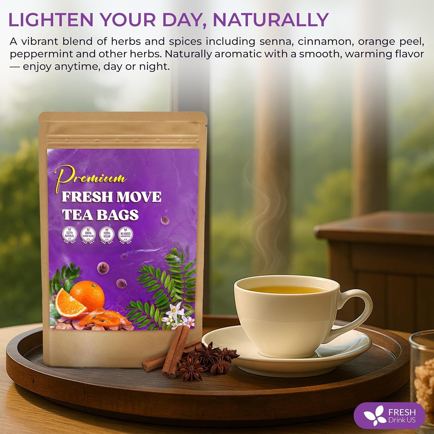 FreshDrinkUS Fresh Move Tea 40 Tea Bags - Herbal Tea Blend with Senna Leaves Cinnamon Orange Peel Ginger More Caffeine-Free Natural Ingredients Smooth Flavor for - lunas-mystic-emporium.com FreshDrinkUS, Fresh Move Tea – 40 Tea Bags - Herbal Tea Blend with Senna Leaves, Cinnamon, Orange Peel, Ginger & More – Caffeine-Free, Natural Ingredients – Smooth Flavor for...