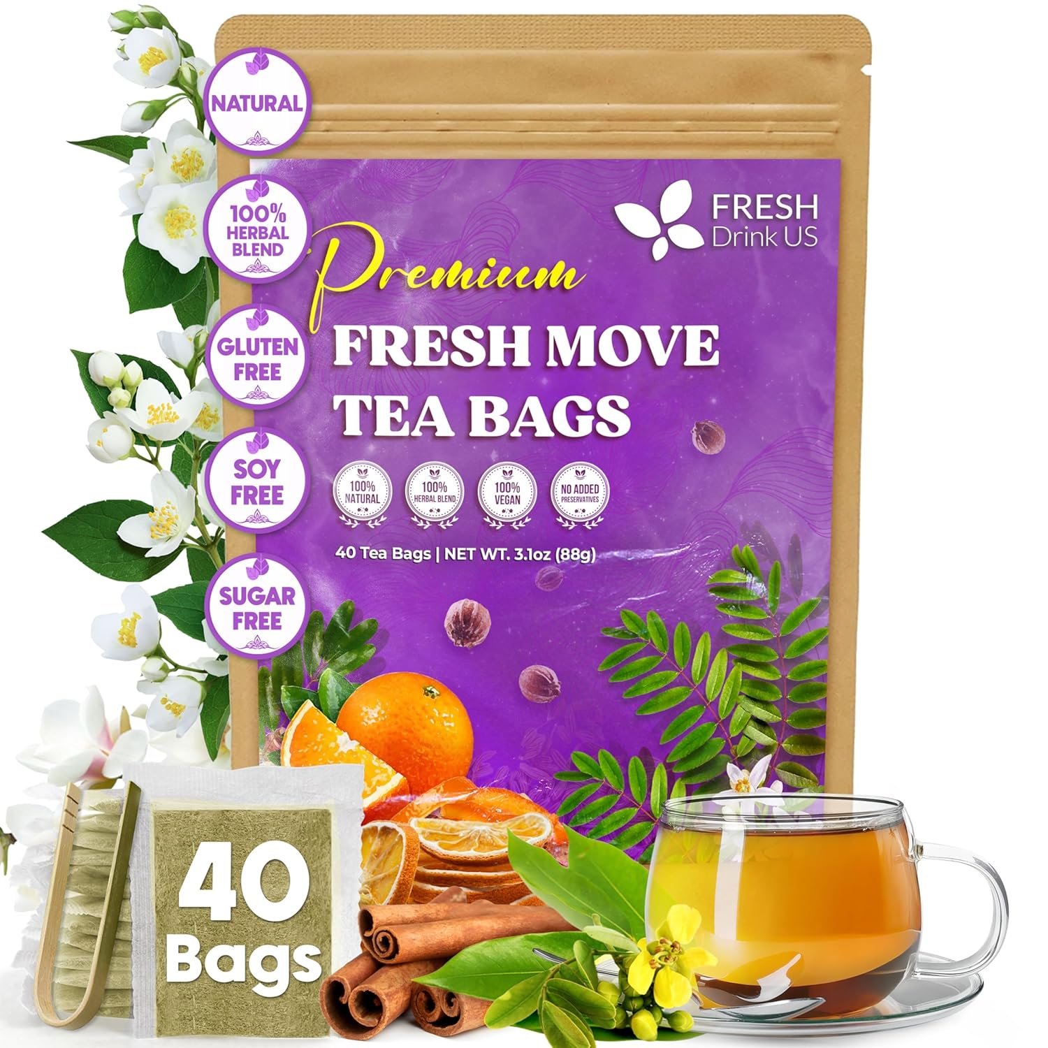 FreshDrinkUS Fresh Move Tea 40 Tea Bags - Herbal Tea Blend with Senna Leaves Cinnamon Orange Peel Ginger More Caffeine-Free Natural Ingredients Smooth Flavor for - lunas-mystic-emporium.com FreshDrinkUS, Fresh Move Tea – 40 Tea Bags - Herbal Tea Blend with Senna Leaves, Cinnamon, Orange Peel, Ginger & More – Caffeine-Free, Natural Ingredients – Smooth Flavor for...