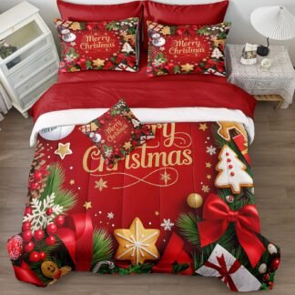 Herside Christmas Bedding Comforter Set Queen Size Red Bowknot Snowman Quilt Set Christmas Room Decor with Comforter,Pillowcase,Flat Sheet,Fitted Sheet and Cushion Cover 8 PCS...