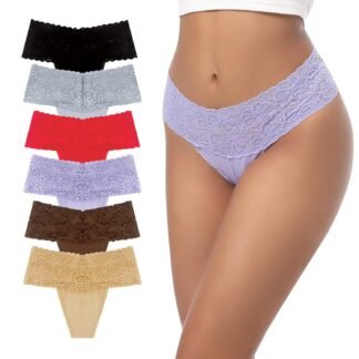 High Waisted Thong Underwear Tummy Control Panties Cotton Lace Thongs Size S-4XL