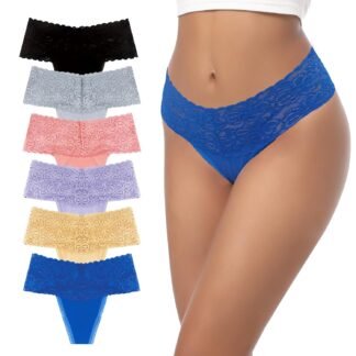 High Waisted Thong Underwear Tummy Control Panties Cotton Lace Thongs Size S-4XL