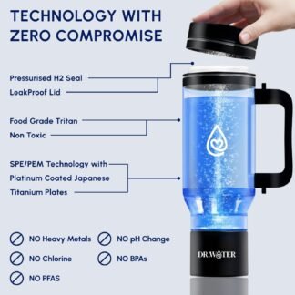 Hydrogen Water Bottle 32 Oz – Portable BPA Free Generator Tumbler with SPE/PEM Technology | Large Hydrogen Flask for Daily Hydration & Energy | H2 Infused Drinking Bottle Black...