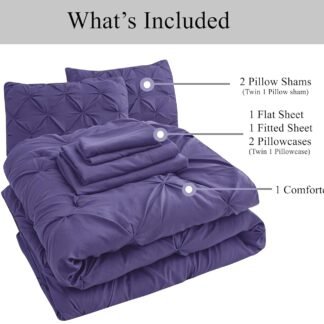 LANE LINEN Queen Size Comforter - Set of 7 Piece - Refined Pintuck Finish for Hotel Style Bedding - Ultra Soft Microfiber All Season Complete Bed in a Bag - Everyday Comfort for...