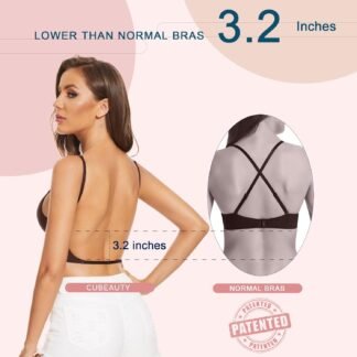 Low Back Bras-Seamless Deep-V Plunge Invisible Backless Bra-Underwire Lightly Lined Halter Multiway Low Cut Bra