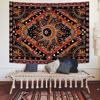 Lunerfex Hippie Sun and Moon Tapestry Bohemian Celestial Tapestry Aesthetic Tapestries for Bedroom and Living Room Decor Sun and Moon 44×60 Inches