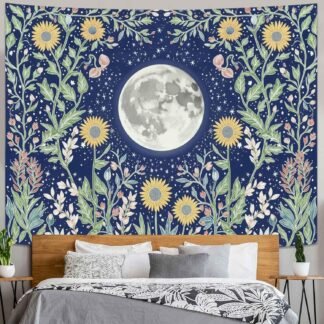 Lunerfex Hippie Sun and Moon Tapestry Bohemian Celestial Tapestry Aesthetic Tapestries for Bedroom and Living Room Decor Sun and Moon 44×60 Inches
