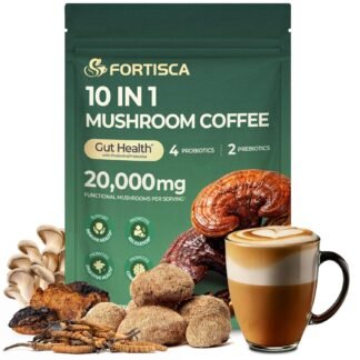 Mushroom Coffee with 10 Adaptogenic Mushroom(Lion's Mane, Cordyceps, Turkey Tail & Other) Mixed, Ashwagandha Probiotic Instant Coffee for Better Energy, Gut Health & Immune...