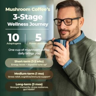 Mushroom Coffee with 10 Adaptogenic Mushroom(Lion's Mane, Cordyceps, Turkey Tail & Other) Mixed, Ashwagandha Probiotic Instant Coffee for Better Energy, Gut Health & Immune...