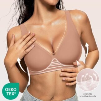 OEAK Womens Deep V Bras Wireless Comfortable Bra Supportive No Underwire Bras Tshirt Push Up Bralettes Plunge Seamless Bra