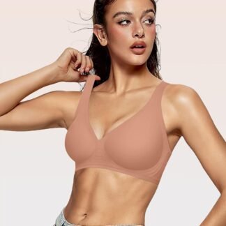 OEAK Womens Deep V Bras Wireless Comfortable Bra Supportive No Underwire Bras Tshirt Push Up Bralettes Plunge Seamless Bra