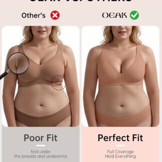 OEAK Womens Deep V Bras Wireless Comfortable Bra Supportive No Underwire Bras Tshirt Push Up Bralettes Plunge Seamless Bra