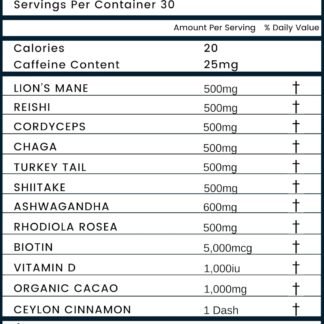 Organic Vegan Adaptogenic Mushroom Drink | 3,000mg Super Shroom Blend | Lion’s Mane, Reishi, Chaga, Cordyceps, Turkey Tail, Shiitake | Enhance Brain, Focus, Energy, Mood, Stamina