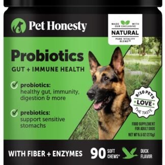 Pet Honesty Probiotics for Dogs - Digestive Enzymes Promotes Gut Health, Dog Probiotics for Bowel Support, Fiber for Regularity, Prebiotics for Immune Health & Gut Flora (Duck,...