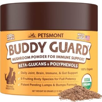 Petsmont Buddy Guard for Lumps and Bumps, Lipoma for Dogs & Cats, Patent Pending Organic 9 Mushroom Powder Blend Natural Dog Probiotic & Immune Support Chaga, Reishi, Lion's...