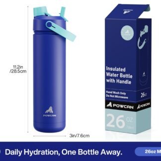 POWCAN 26 oz Insulated Water Bottle with 2-in-1 Straw and Spout Lid, Keep Cold 24H, Leak-Proof, Fits in Car Cup Holder, Stainless Steel Water Bottle for Sports, Travel, Gym, and...
