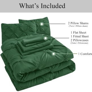 Queen Size Comforter Set – 7 Pc All in One, Bed in a Bag - Featuring Modern Pintuck Stitch Design - Includes Comforter, 2 Pillowcases, 2 Shams, Flat & Fitted Sheet - Apartment...