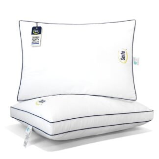 Serta Hotel Collection Bed Pillows Queen/Standard Size Set of 2, 400 Thread Count 100% Cotton Cover, Medium Firm, Support Gusseted Down Alternative Pillow for Back, Stomach or...