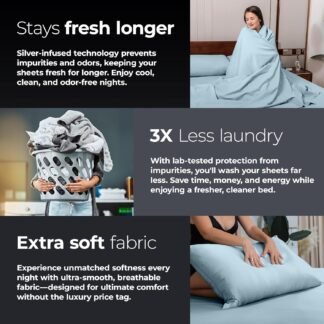 Silvery Silver Infused Bed Sheets Set - Ultra-Soft Temperature-Regulating Fabric with Self-Cleaning Technology™ That Stays Fresh 3X Longer for Hygienic Sleep