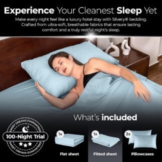Silvery Silver Infused Bed Sheets Set - Ultra-Soft Temperature-Regulating Fabric with Self-Cleaning Technology™ That Stays Fresh 3X Longer for Hygienic Sleep