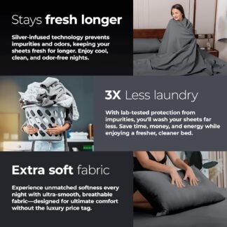 Silvery Silver Infused Bed Sheets Set - Ultra-Soft Temperature-Regulating Fabric with Self-Cleaning Technology™ That Stays Fresh 3X Longer for Hygienic Sleep