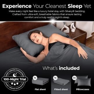Silvery Silver Infused Bed Sheets Set - Ultra-Soft Temperature-Regulating Fabric with Self-Cleaning Technology™ That Stays Fresh 3X Longer for Hygienic Sleep