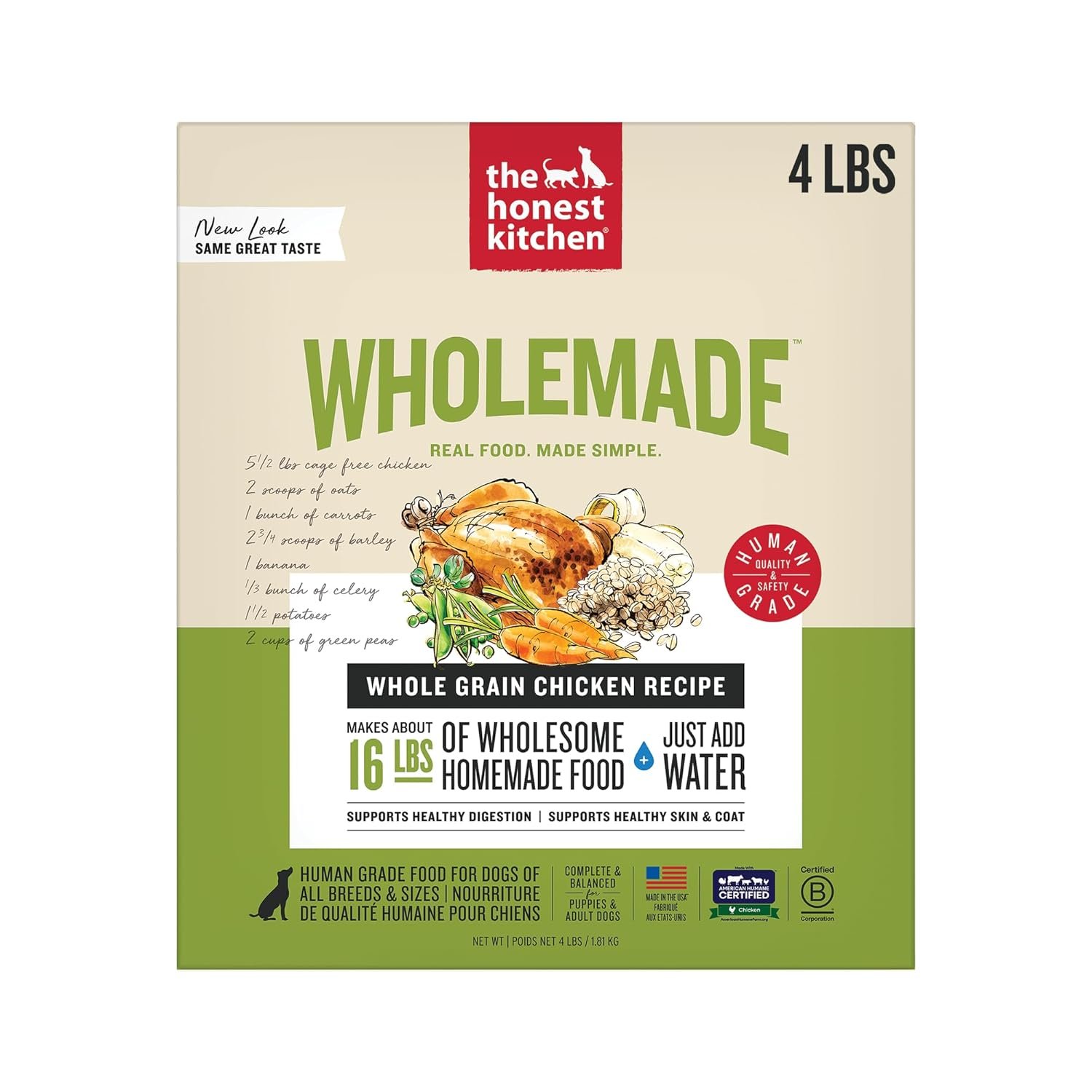 The Honest Kitchen Human Grade Wholemade™ Dehydrated Whole Grain Dog Food - Complete Balanced Meal or Topper - Chicken 4 lb Box - lunas-mystic-emporium.com The Honest Kitchen Human Grade Wholemade™ Dehydrated Whole Grain Dog Food - Complete & Balanced Meal or Topper - Chicken 4 lb Box