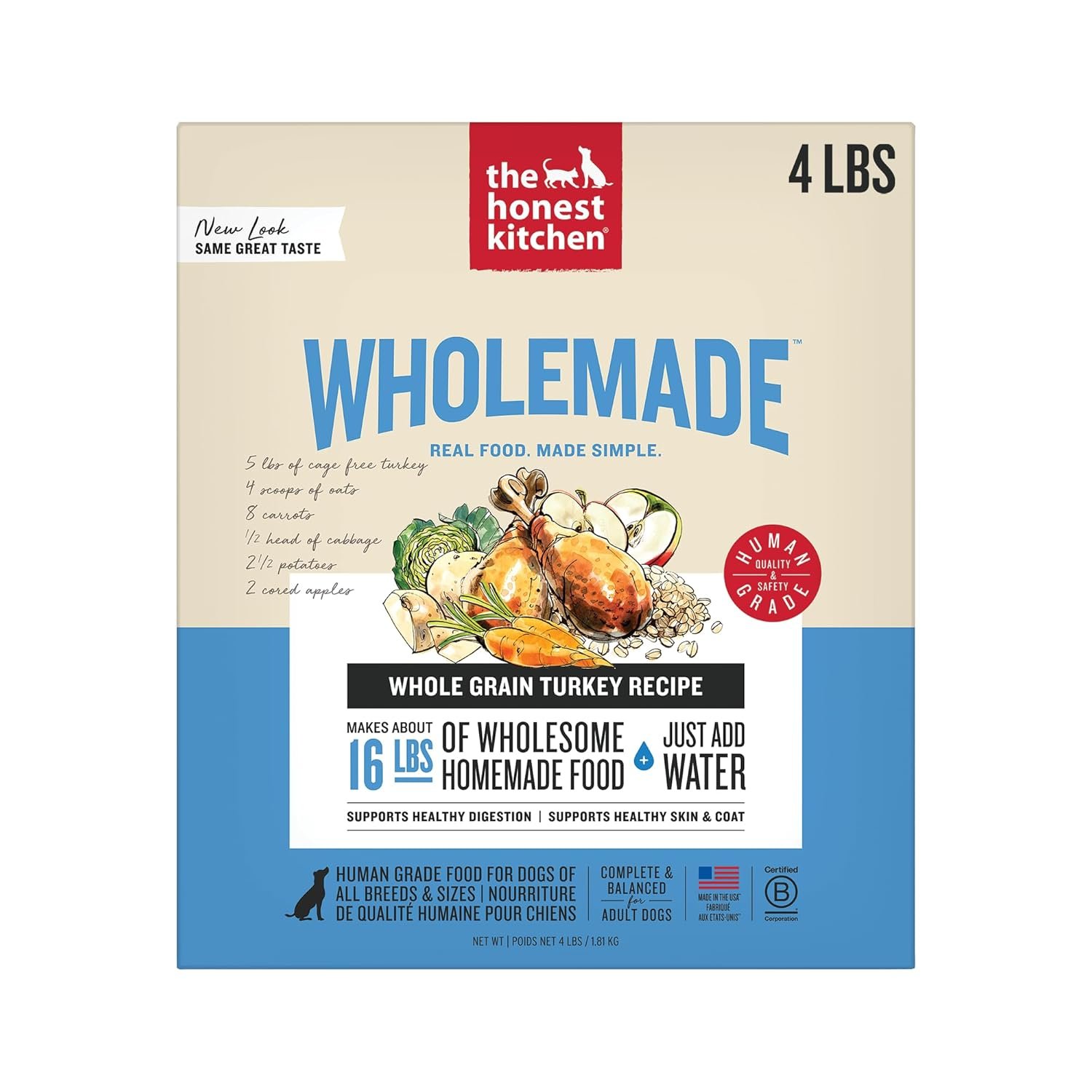 The Honest Kitchen Human Grade Wholemade™ Dehydrated Whole Grain Dog Food - Complete Balanced Meal or Topper - Chicken 4 lb Box - lunas-mystic-emporium.com The Honest Kitchen Human Grade Wholemade™ Dehydrated Whole Grain Dog Food - Complete & Balanced Meal or Topper - Chicken 4 lb Box