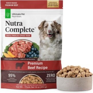 ULTIMATE PET NUTRITION Nutra Complete, 100% Freeze Dried Raw Veterinarian Formulated Dog Food with Antioxidants Prebiotics and Amino Acids (1 Pound, Beef)
